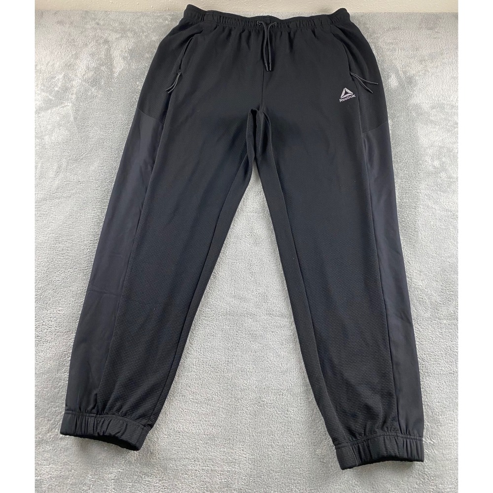 Reebok Mens Black Textured Jogger Pants 2XL Drawstring Zipper Pockets REM241PA04